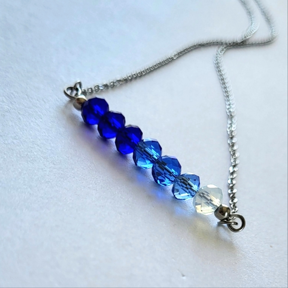 shades of blue beaded bar necklace